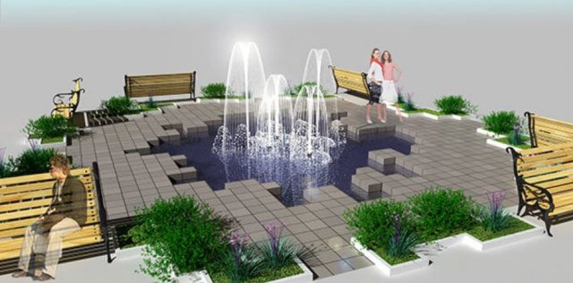 Рендер будущего парка. В центральной части парка планируют разместить фонтан. 