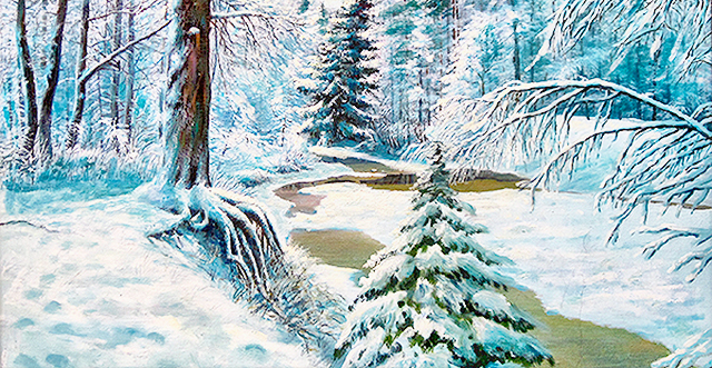 В Донецке представят зимние работы талантливых художников. Фото работы Василия Бомбиза "Первый снег" 47 х 64  холст, масло 2007